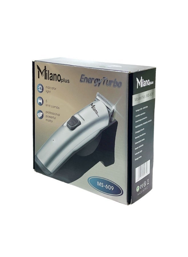 Milano Plus Milano Professional Hair Clipper MS-609 – Cordless & Cord Hair Trimmer for Men, Turbo Motor, 60-Min Battery, 5 Guide Combs Barber Trimmer - Image 3